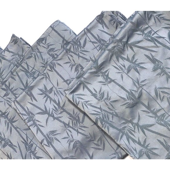 Vintage Set 8 Luxury Springs Curtains Panels Drapes Blue Bamboo Print Faux Silk - Picture 2 of 7